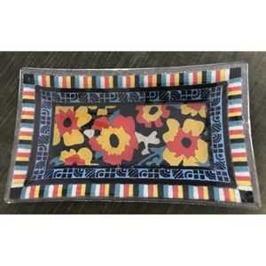 Peggy Karr Art Glass Poppy Flower Tray Red Blue Yellow Floral Modern